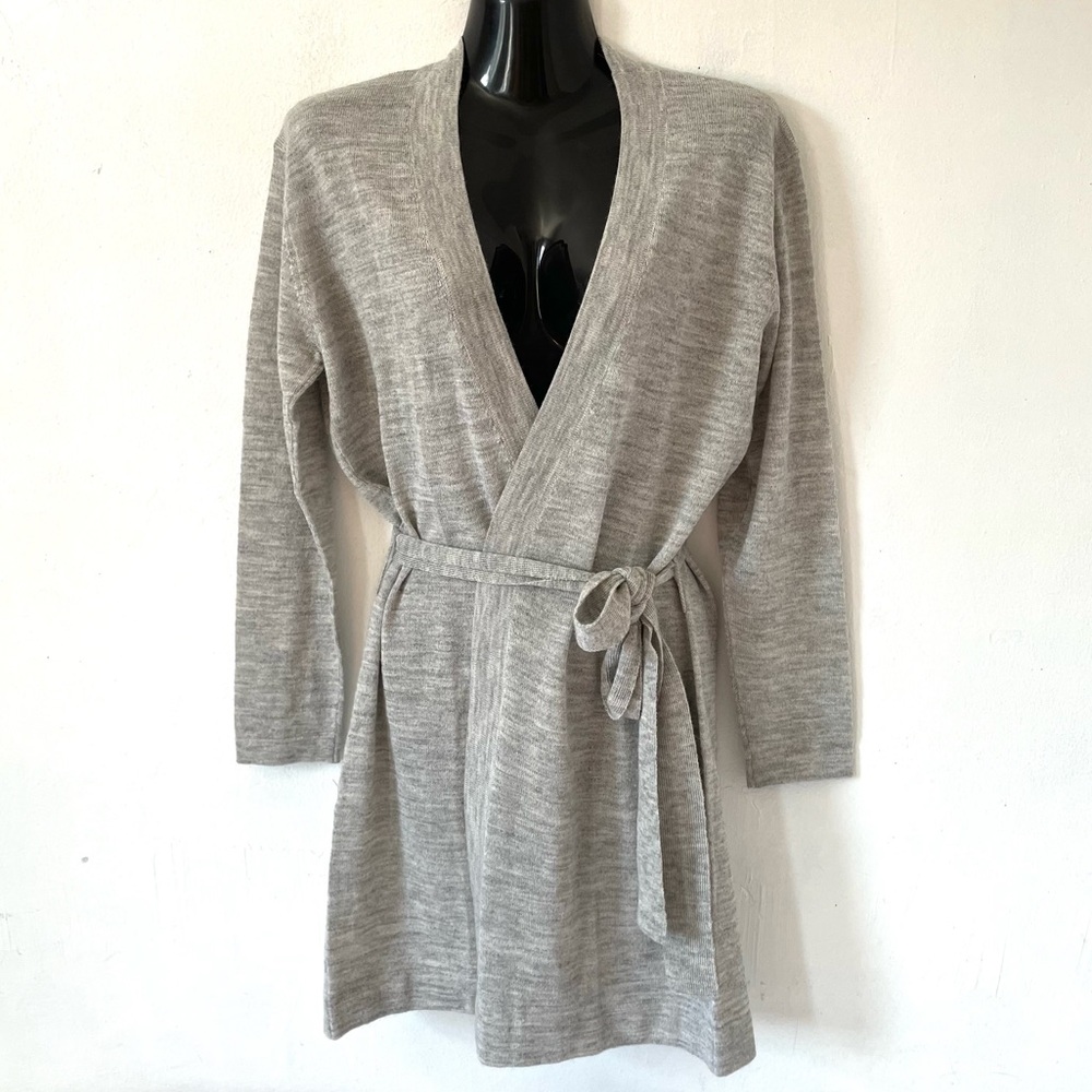 Viva Terra Gray Lighweight knit Alpaca Blend Belted Open Cardigan